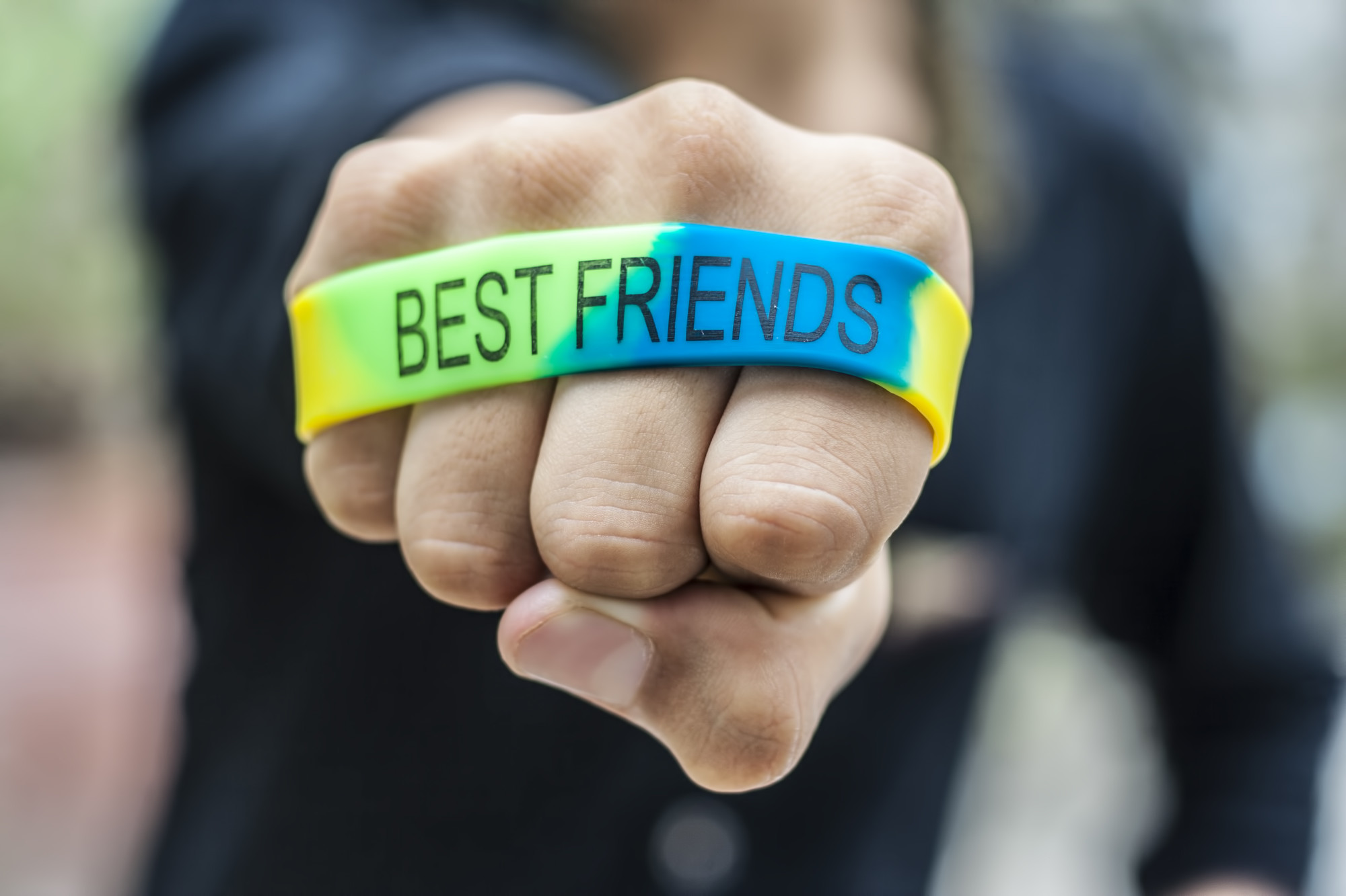 Two colorful silicone unisex friendship interconnected wristbands bracelets  realistic closeup image with friends forever statement vector illustration  Stock Vector Image & Art - Alamy